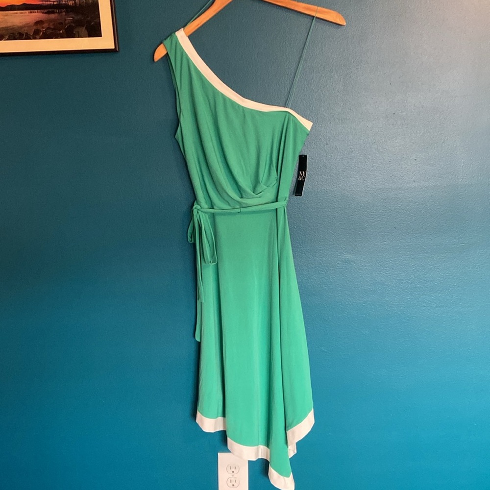 New York & Company Green Off the Shoulder Asymmetrical Dress NWT